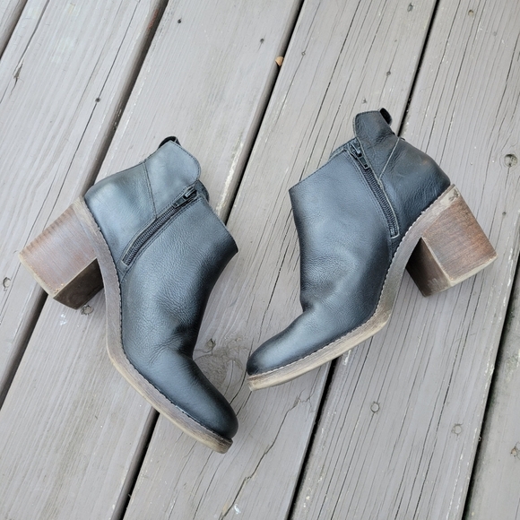 Vintage 90s y2k Bratz Black Leather Chunky Heel Square Toe Ankle Boots Booties 9 - Picture 4 of 10